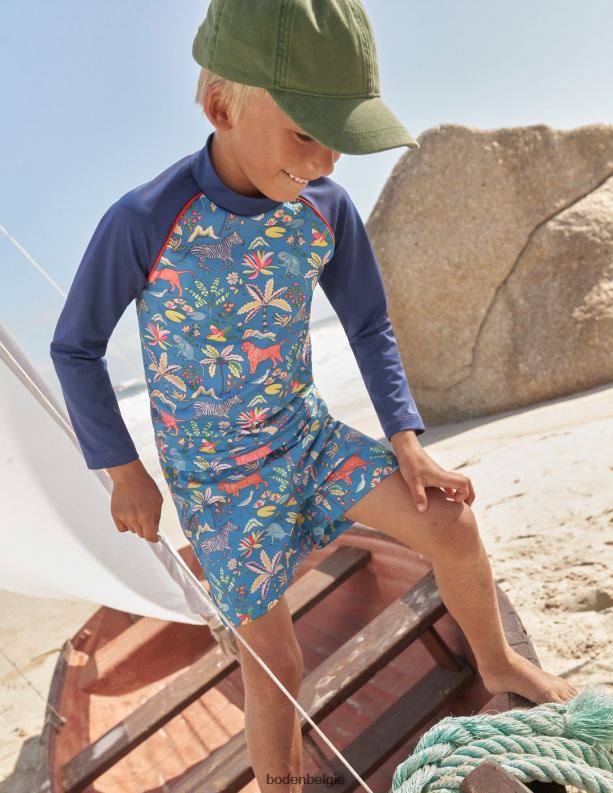 bedrukt uitslagvest Boden X8VRNV436 kleding Baby eiland blauwe tropische tuin