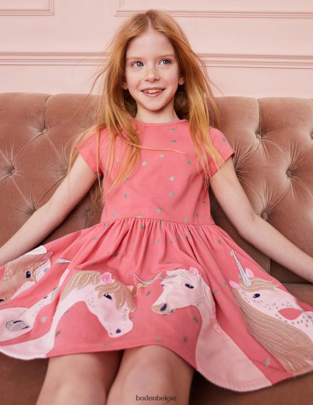 Jersey jurk met eenhoornapplicatie Boden X8VRNV357 kleding Baby eenhoorns