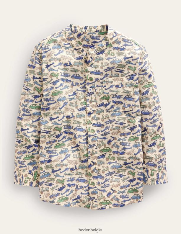 Opa-overhemd met patroon Boden X8VRNV3416 kleding Baby blauwe voertuigen