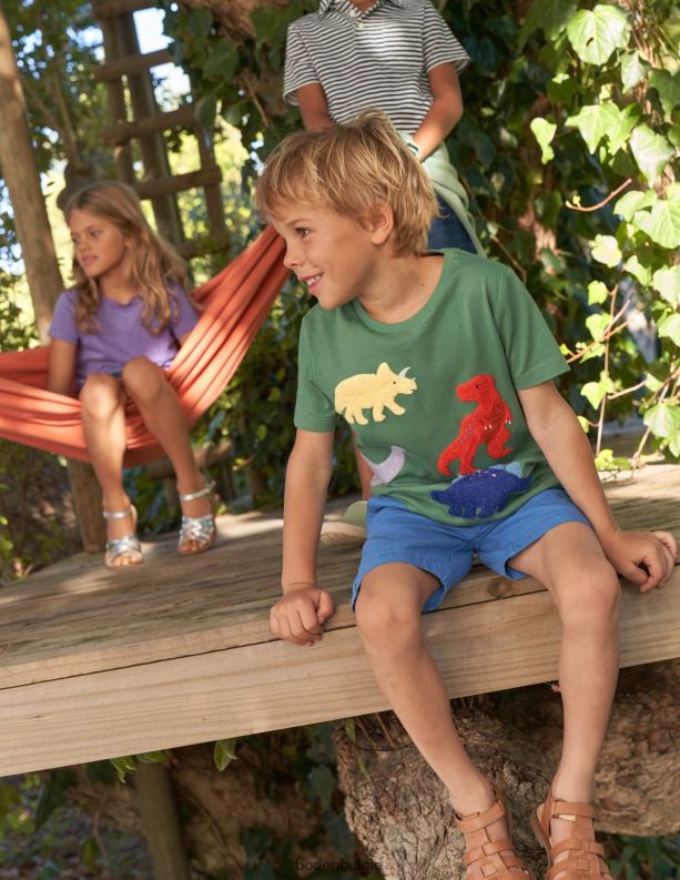 Bouclé t-shirt met dinosaurusprint Boden X8VRNV415 kleding Baby rozemarijn dinosaurussen