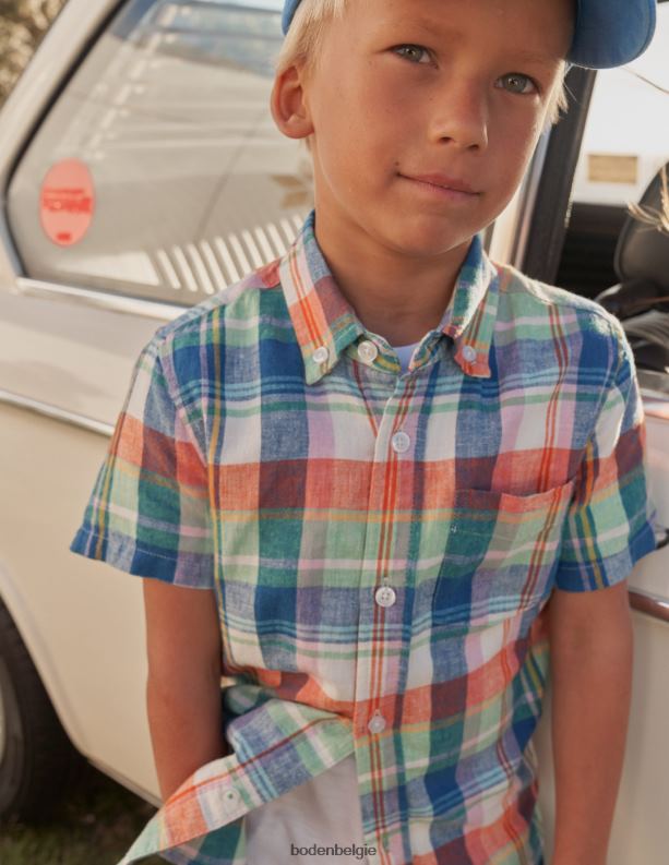 katoen-linnen overhemd Boden X8VRNV847 kleding jongens vuuropaal/groene madras