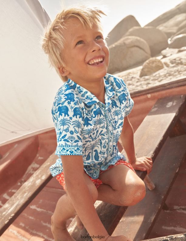 overhemd met randprint Boden X8VRNV856 kleding jongens saffierhoutblok tropisch