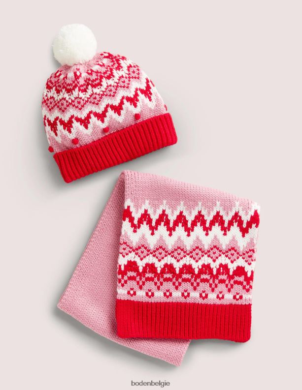 Fair Isle muts en sjaalset Boden X8VRNV2729 accessoire meisjes roze