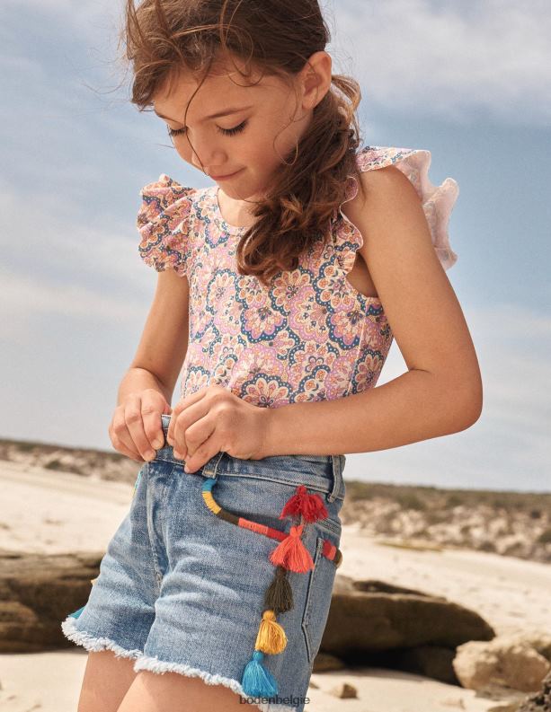 Badpak met fladdermouwen Boden X8VRNV2840 kleding meisjes lupine perziksorbet paisley