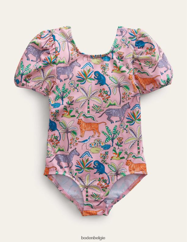 badpak met print en pofmouwen Boden X8VRNV3163 kleding meisjes cameo roze tropische tuin