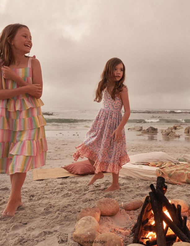 Jurkje met zakdoekzoom Boden X8VRNV2803 kleding meisjes lupine en perzik paisley