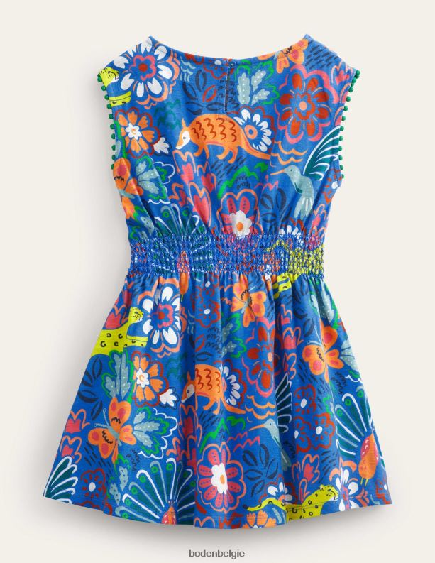bedrukte vakantiejurk Boden X8VRNV2816 kleding meisjes Elizabethaanse blauwe dieren