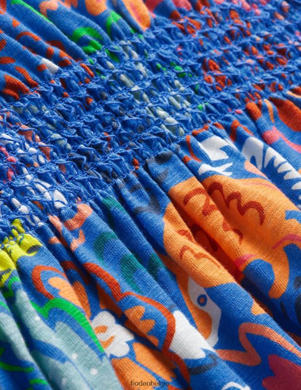 bedrukte vakantiejurk Boden X8VRNV2816 kleding meisjes Elizabethaanse blauwe dieren