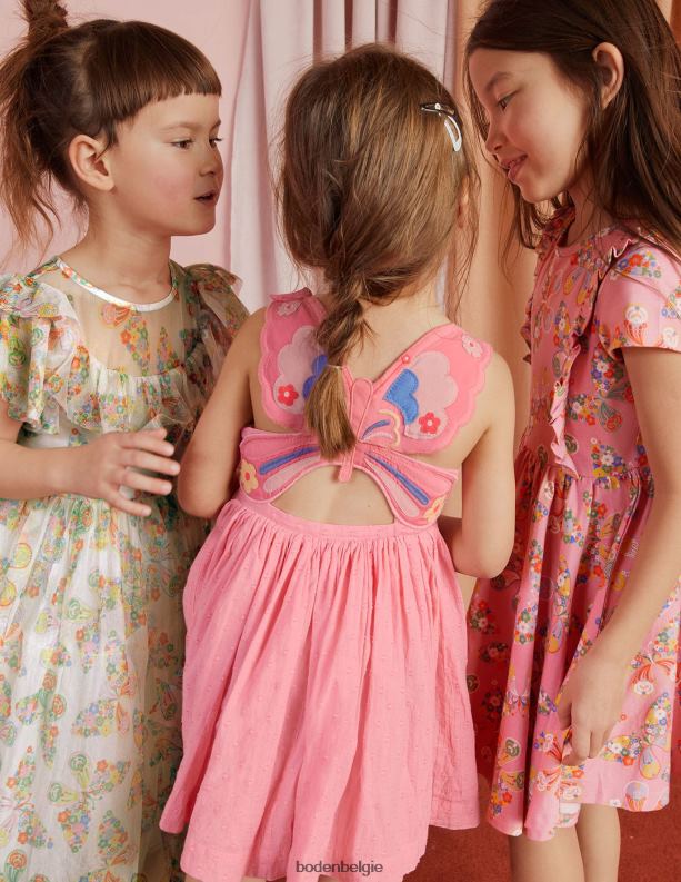 jurk van tule met ruches Boden X8VRNV3293 kleding meisjes ivoor multi vlinders