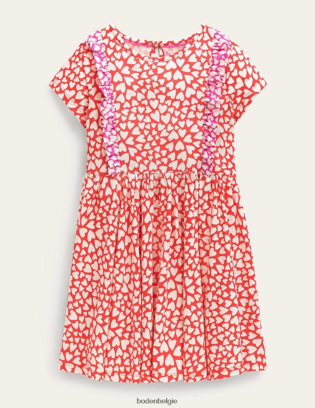 kronkelige jurk met ruches Boden X8VRNV2838 kleding meisjes Aardbeientaart rode harten