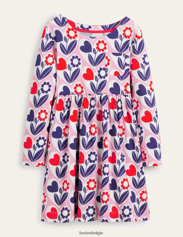 leuke jersey jurk met lange mouwen Boden X8VRNV3264 kleding meisjes roze limonadebloemharten