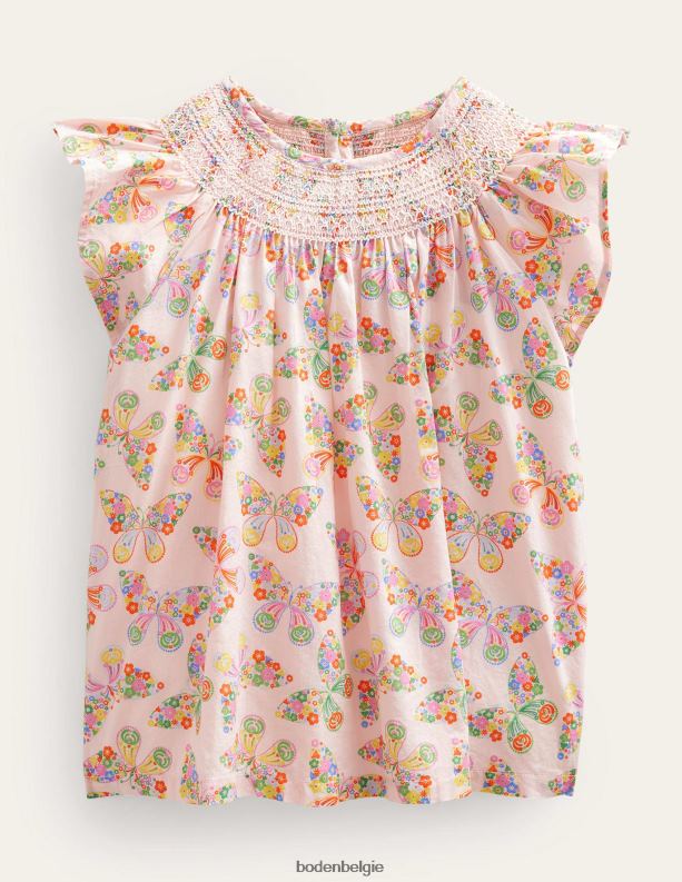 geweven gesmokte top Boden X8VRNV3166 kleding meisjes stoffige roze vlinders