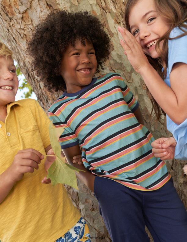 retro gestreept ringer-shirt Boden X8VRNV3030 kleding meisjes aqua zeeblauw/multi