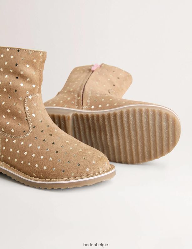 gezellige korte leren laarsjes Boden X8VRNV2725 schoenen meisjes taupe ster