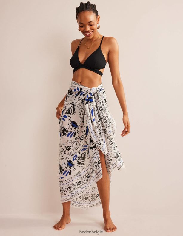 bedrukte sarongsjaal Boden X8VRNV2322 accessoire vrouwen ivoor en milos bloeien