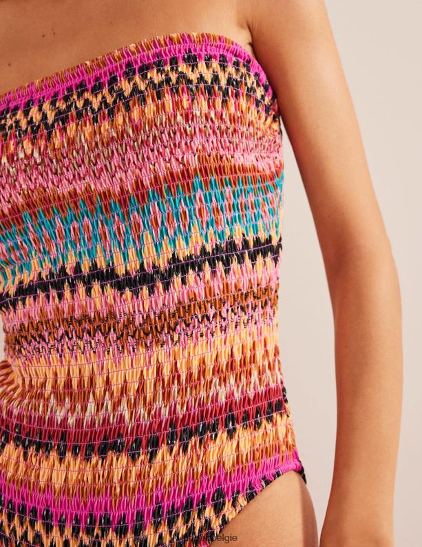 gesmokt bandeau-badpak Boden X8VRNV2483 kleding vrouwen multi ikat