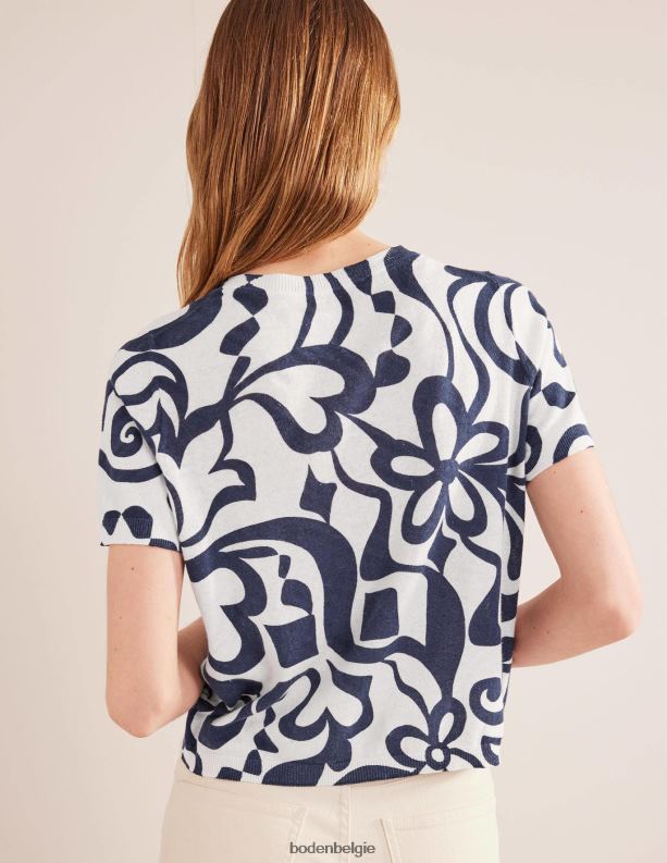 bedrukt strandvest Boden X8VRNV1284 kleding vrouwen inktpot & ivoorkleurige bloei azuurblauw