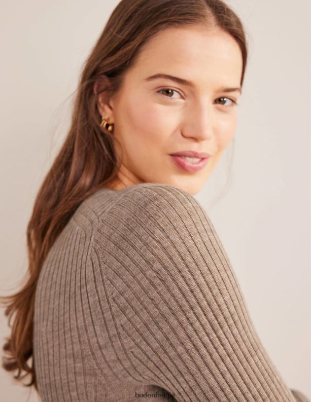 geribbelde merino trui Boden X8VRNV1204 kleding vrouwen donkere nerts melange