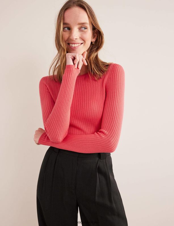 geribbelde merino trui Boden X8VRNV2088 kleding vrouwen koraal