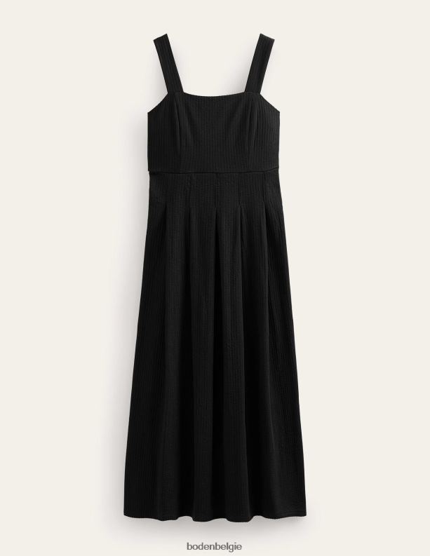Halflange seersuckerjurk met bandjes Boden X8VRNV998 kleding vrouwen zwart