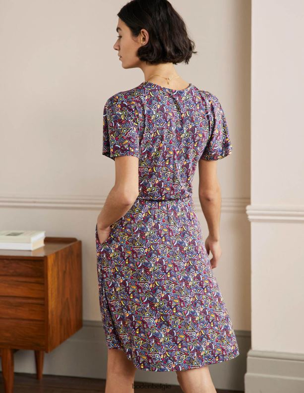 Jersey jurk met fladdermouwen Boden X8VRNV2403 kleding vrouwen marineblauwe paisley blush