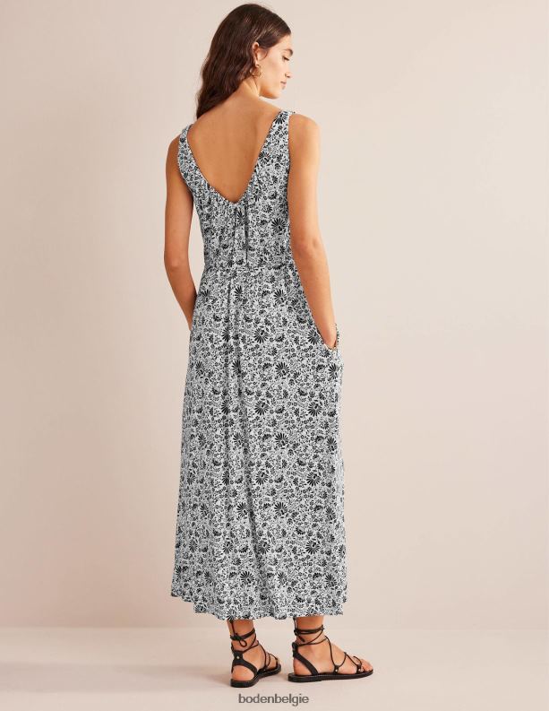 Maxi-jurk van jersey met V-hals Boden X8VRNV945 kleding vrouwen zwart & gardenia takje