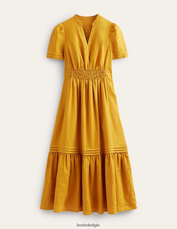 Midi-jurk met plooidetail Boden X8VRNV75 kleding vrouwen goud oogsten