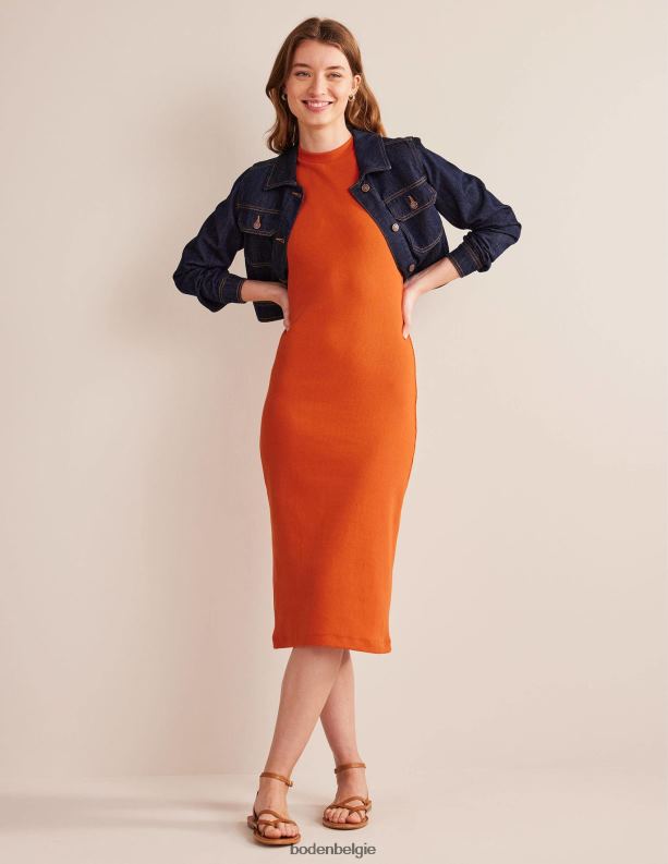 Midi-jurk van racerribjersey Boden X8VRNV1296 kleding vrouwen kumquat