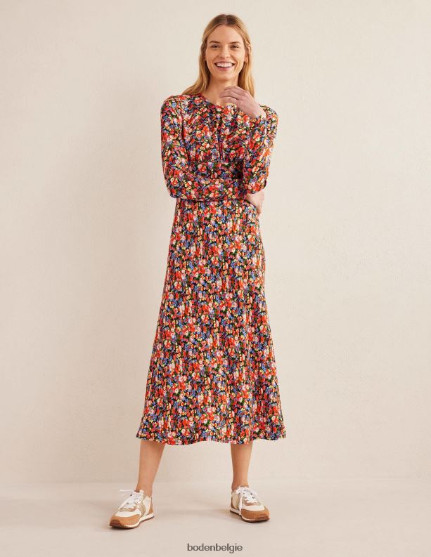 Midi-theejurk met ronde hals Boden X8VRNV1370 kleding vrouwen multi & pioenpop
