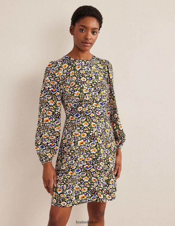 Mini-jurk met ronde hals en print Boden X8VRNV1643 kleding vrouwen multi & Eden bloei