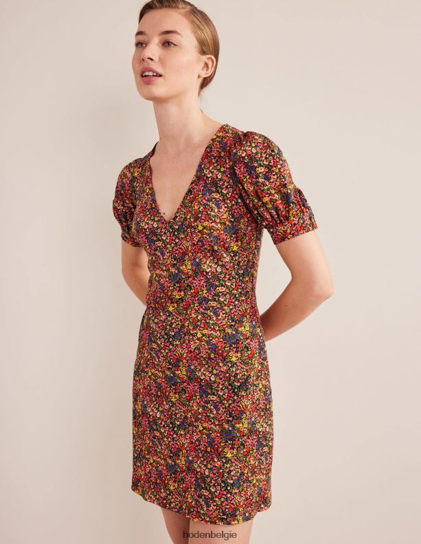 Mini-jurk van jersey met V-hals Boden X8VRNV2481 kleding vrouwen multi- en gardeniabloemblaadjes