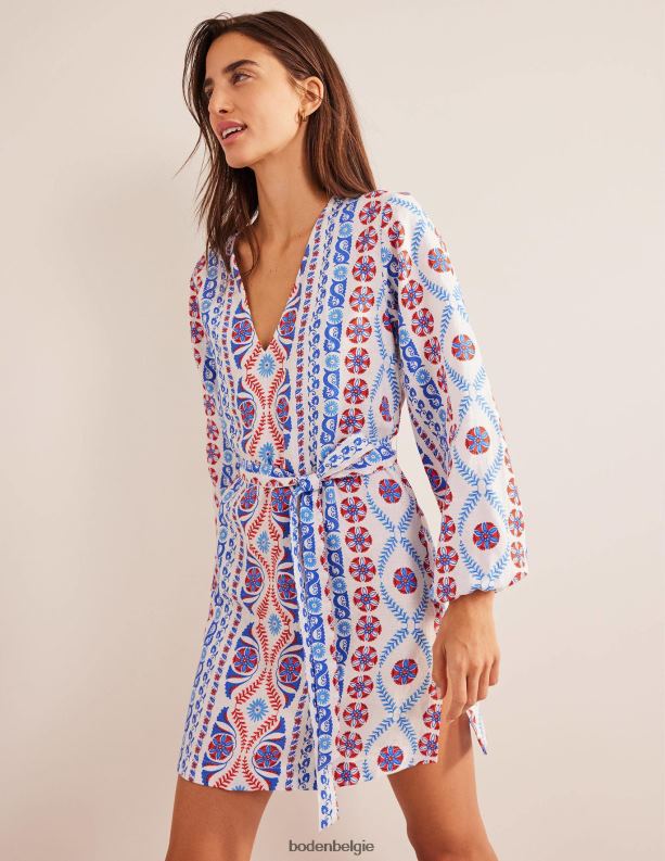 Mini-kaftan met v-hals en gestrikte taille Boden X8VRNV1139 kleding vrouwen weide lente en weelderige streep