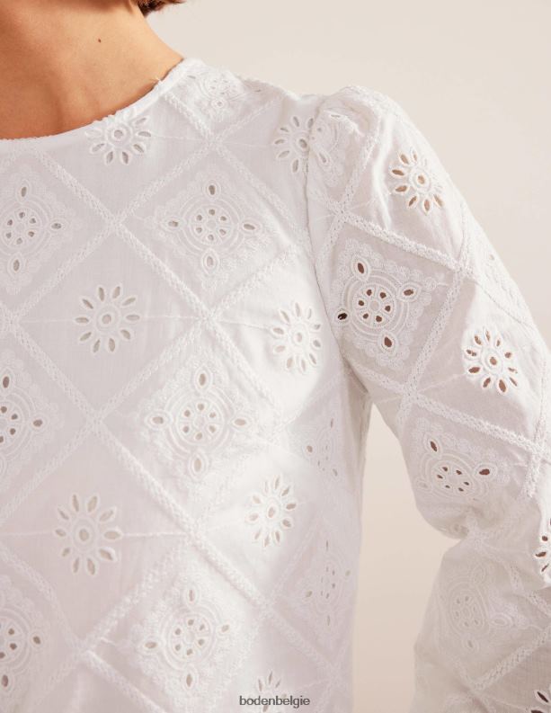 Mini-shiftjurk met broderie Boden X8VRNV1410 kleding vrouwen wit