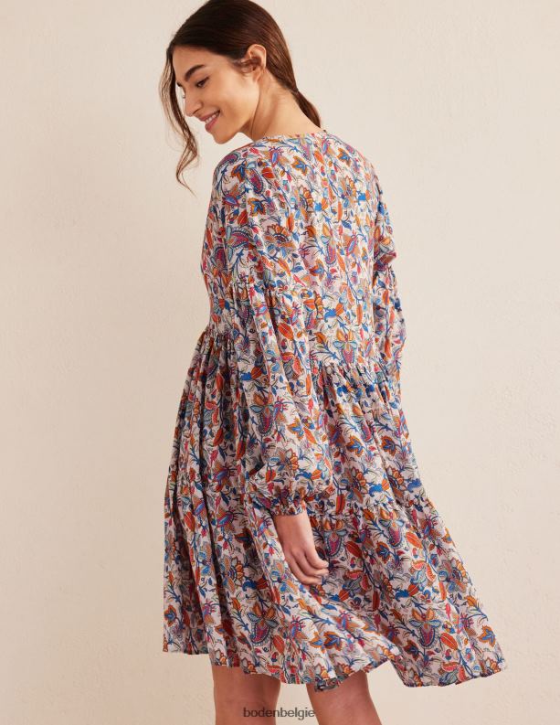 Relaxte strandjurk met laagjes Boden X8VRNV1730 kleding vrouwen nevels blauw en paisley wijnstok