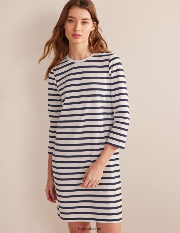 jersey mini-t-shirtjurk Boden X8VRNV940 kleding vrouwen ivoor en marineblauwe streep