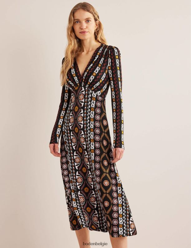 midi-theejurk van jersey Boden X8VRNV1051 kleding vrouwen zwarte en weelderige streep