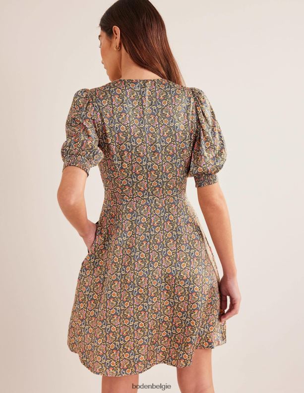 satijnen theejurk Boden X8VRNV1163 kleding vrouwen nachtschaduw en blokpaisley