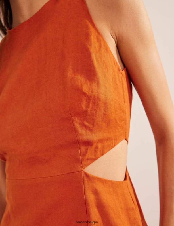 uitgesneden linnen midi-jurk Boden X8VRNV1458 kleding vrouwen Roest