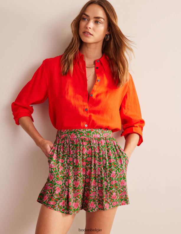 Gekreukelde pull-on short Boden X8VRNV609 kleding vrouwen limoen en botanische wijnstok