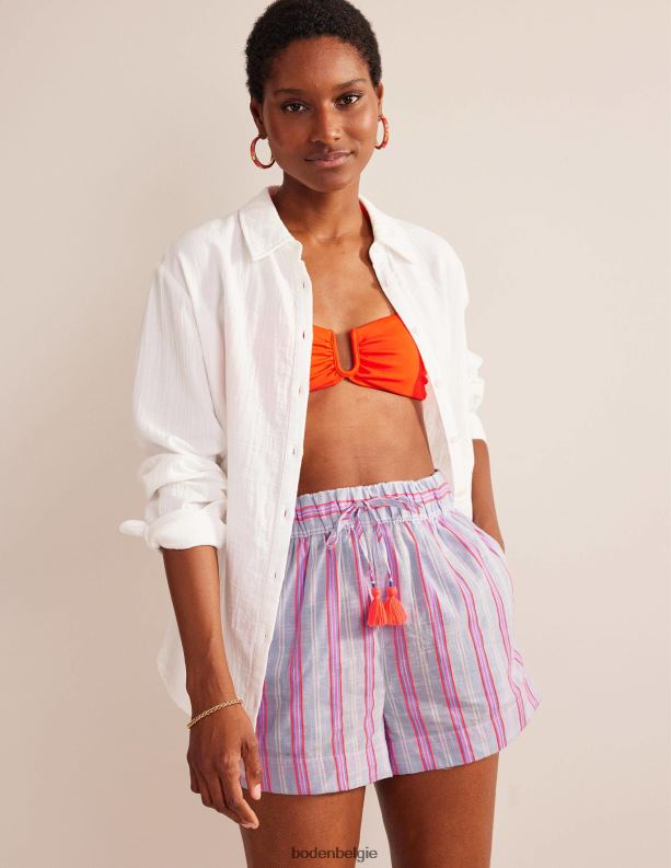 Gestreepte short met gestrikte taille Boden X8VRNV1308 kleding vrouwen blauwe en watermeloenstreep