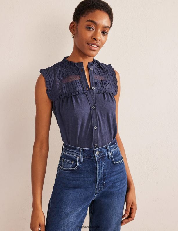 Jersey overhemd met jukdetail Boden X8VRNV1449 kleding vrouwen marine