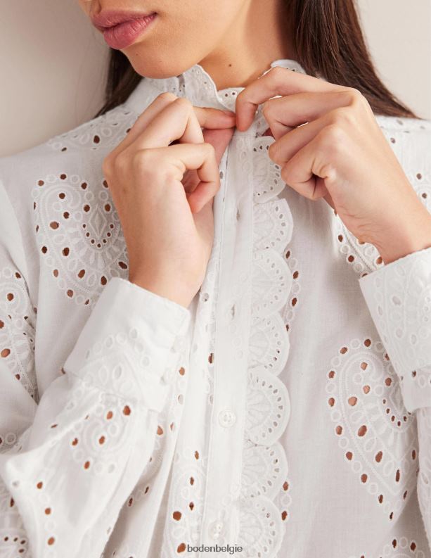 broderie-overhemd met geschulpte afwerking Boden X8VRNV2533 kleding vrouwen wit