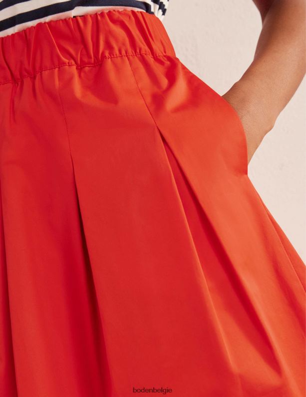 geplooide katoenen rok Boden X8VRNV1806 kleding vrouwen vermiljoen rood