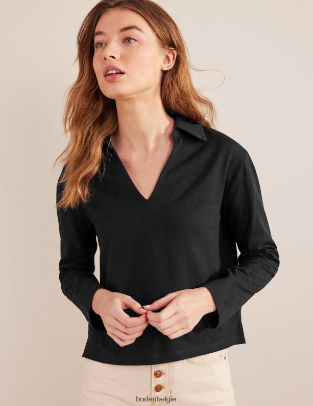 Gestreepte top met inkepingkraag Boden X8VRNV2531 kleding vrouwen zwart