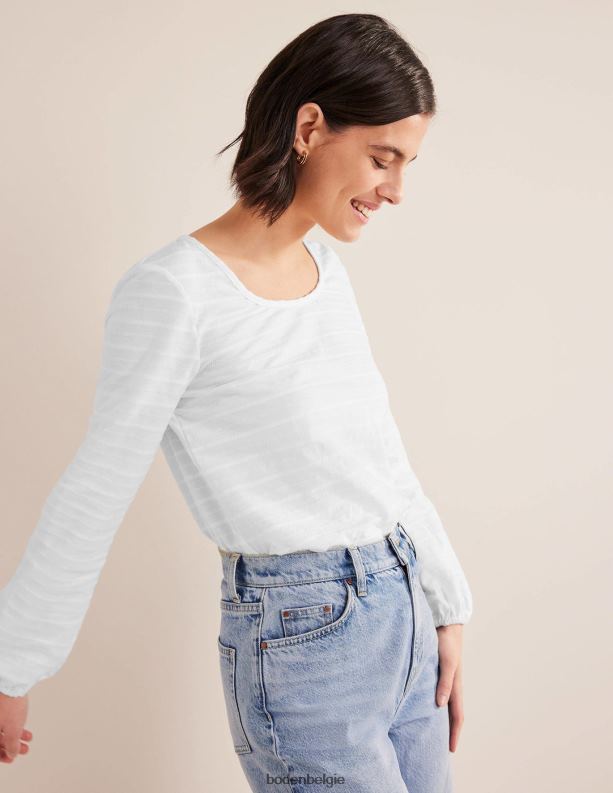 Getextureerde top met ronde hals Boden X8VRNV1358 kleding vrouwen wit