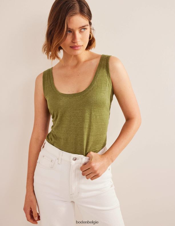 Linnen tanktop met ronde hals Boden X8VRNV1984 kleding vrouwen zwavel groen