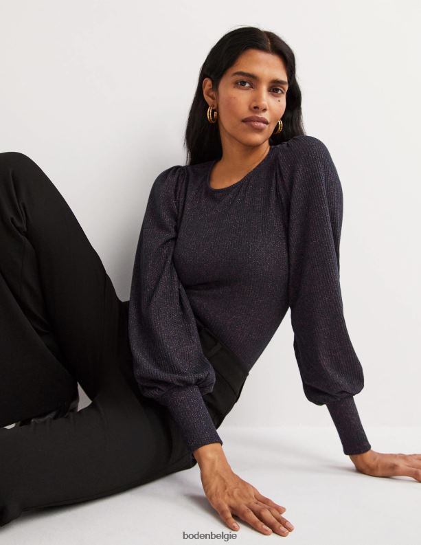 Metallic top met blousonmouwen Boden X8VRNV1994 kleding vrouwen marine/koper glans