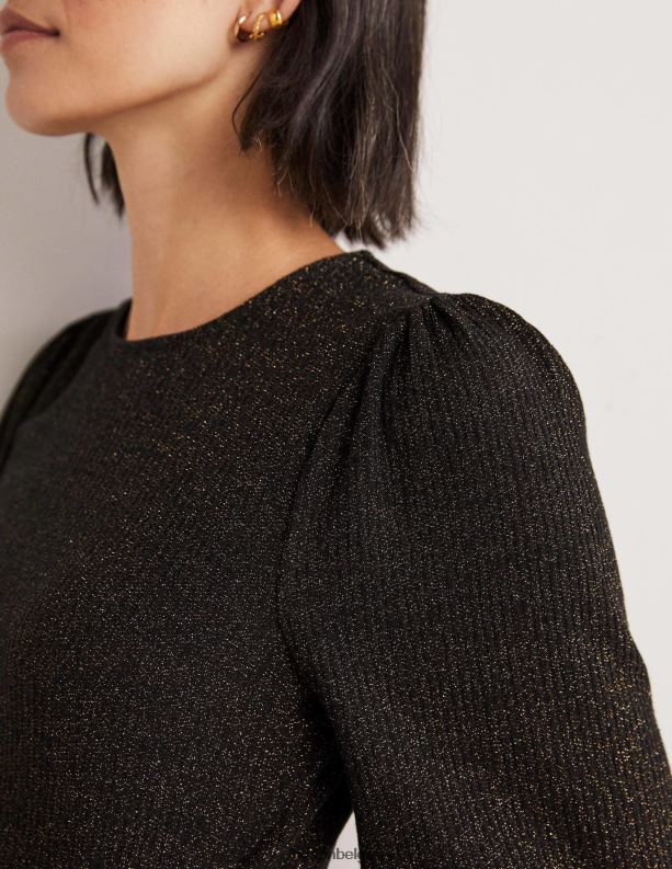 Metallic top met blousonmouwen Boden X8VRNV2013 kleding vrouwen zwart/gouden schittering