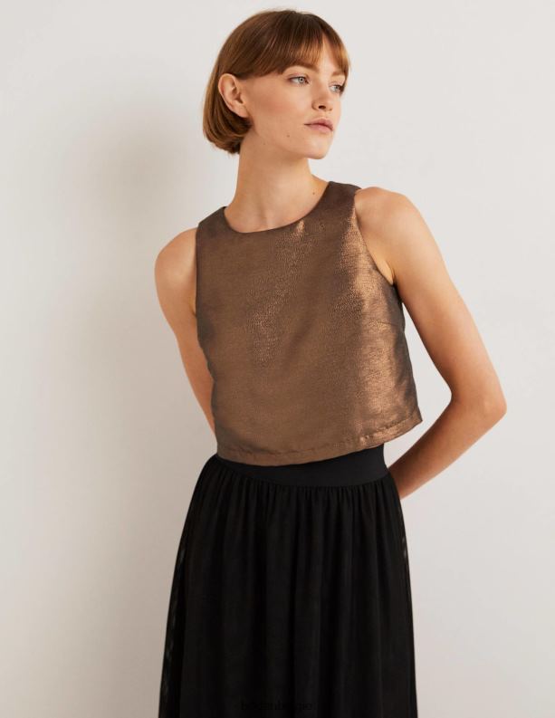 Scarlett cropped topje Boden X8VRNV2012 kleding vrouwen bronzen lurex