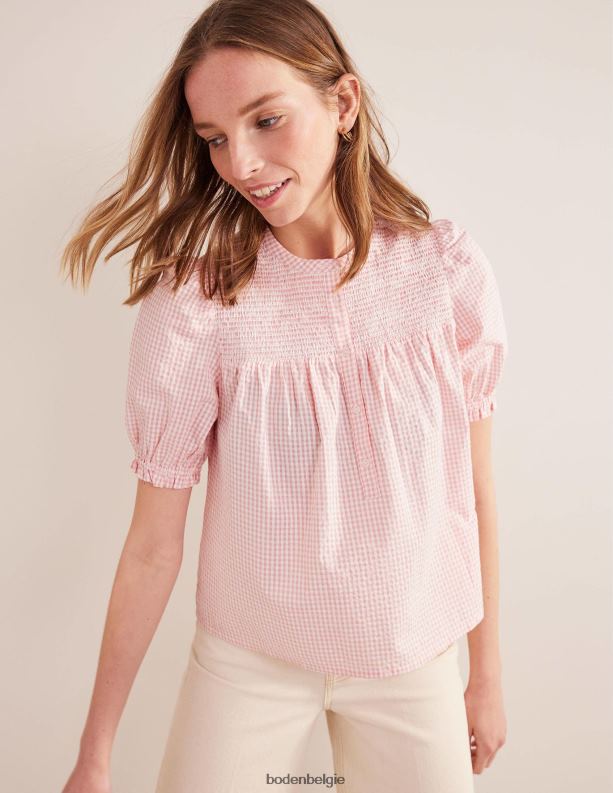 Seersucker popover met pofmouwen Boden X8VRNV2241 kleding vrouwen dahlia roze gingang